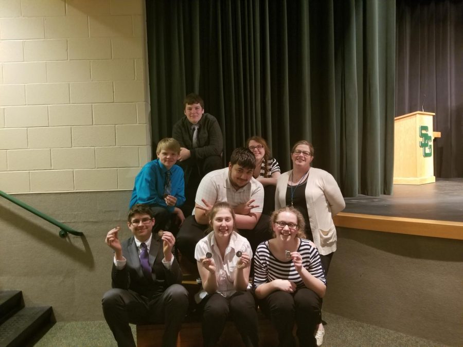 (From top left) Austin Williams, Mark Grogan, Sean Weinland, Alexis Russell, Whitney Crabtree (From bottom left) Matt Marlow, Terra Spradling, and Emily Livers are all on the speech team. Spradling qualified for the state meet that will take place this Saturday. 